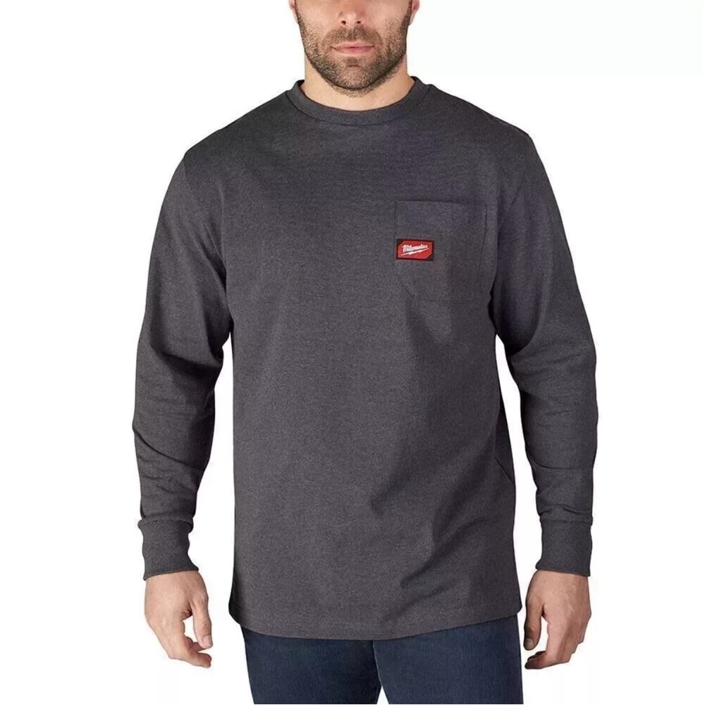 Gray Long Sleeve Tee with Ribbed Cuffs